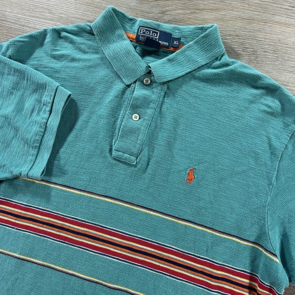VTG Polo Ralph Lauren Polo Shirt Men XL Blue Teal Southwest Aztec Stripes